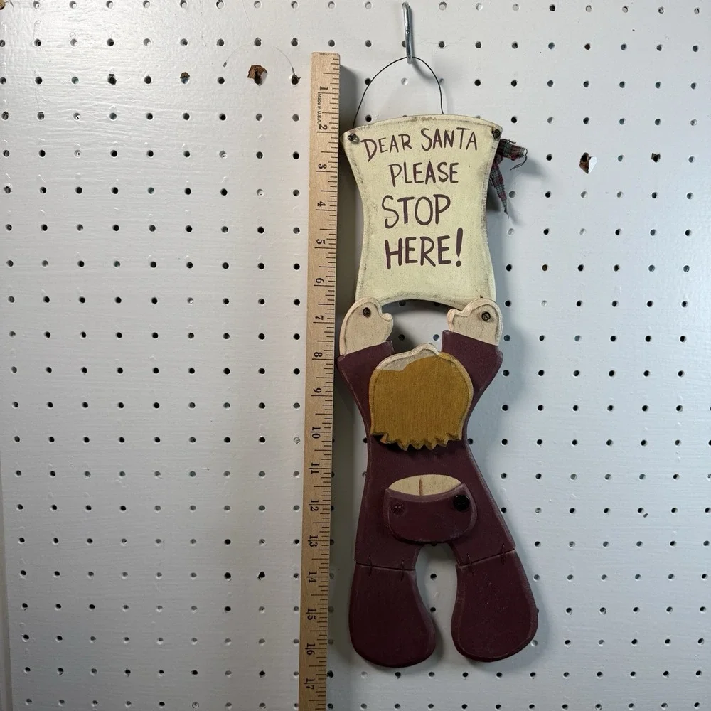 Dear Santa Please Stop Here! Wooden Plaque Sign Wall Décor VTG Farmhouse Boy Pjs